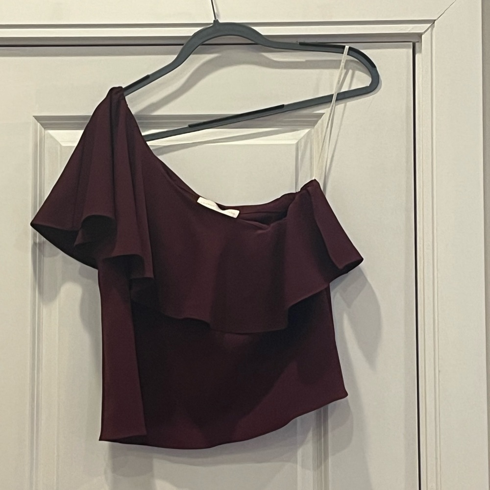 Amanda Uprichard One Shoulder Maroon Top